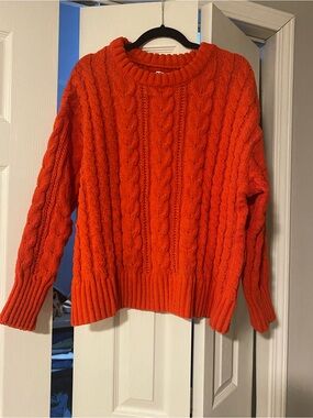SO Bright Red Cable Crewneck Sweater